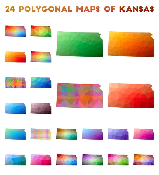 Kansas Bright degrade haritasının vektör çokgen haritaları seti düşük poli stilinde — Stok Vektör