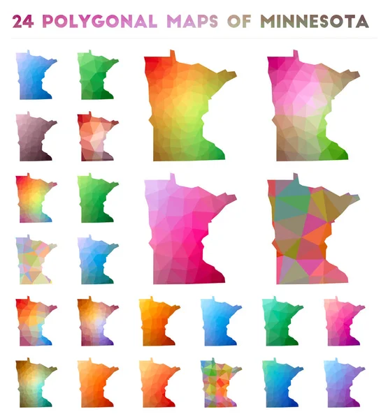 Conjunto de mapas poligonais vetoriais de Minnesota Mapa gradiente brilhante de nós estado em baixo estilo poli — Vetor de Stock
