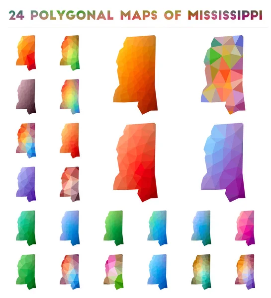 Set van vector veelhoekige kaarten van Mississippi Bright gradiënt kaart van Amerikaanse staat in laag poly stijl — Stockvector