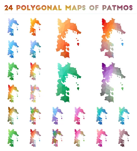 Zestaw wektorowych map wielokątnych Patmos Bright gradient Mapa wyspy w stylu Low Poly — Wektor stockowy