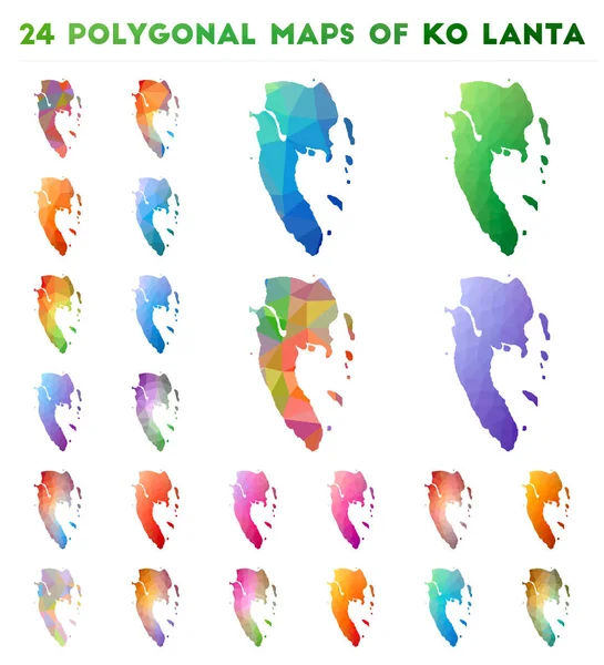 Set van vector veelhoekige kaarten van ko Lanta Bright gradiënt kaart van eiland in lage poly stijl — Stockvector