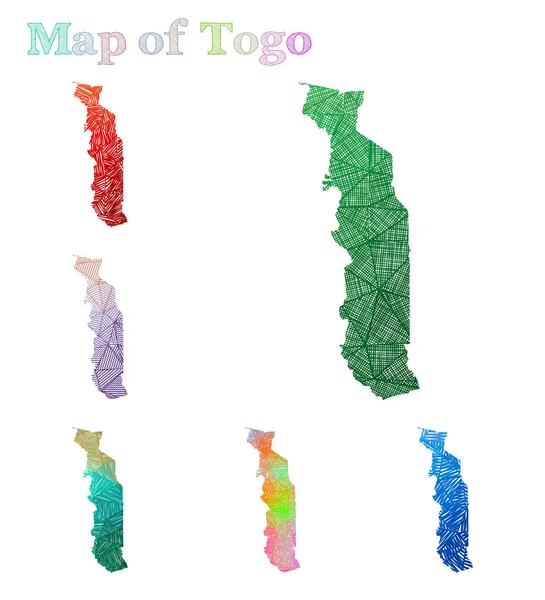 Handgezeichnete Karte von Togo bunt Land Form skizzenhaft Togo Karten Sammlung Vektor Illustration — Stockvektor