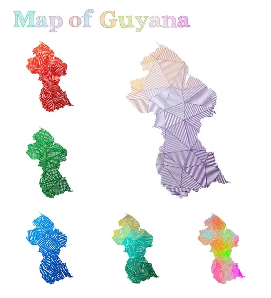 Handdrawn map of Guyana Colorful country shape Sketchy Guyana maps collection Vector — ストックベクタ