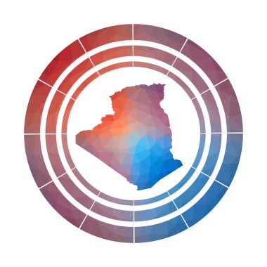 Cezayir rozeti, düşük polimerli Cezayir işaretli parlak ülke logosu.
