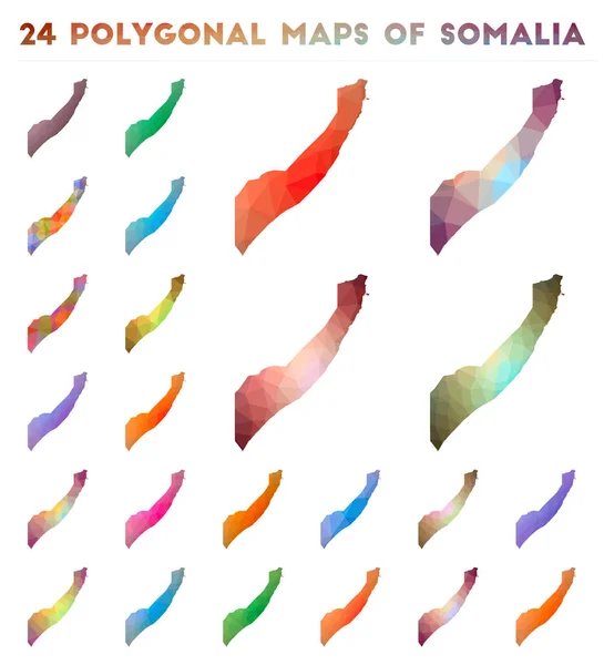 Conjunto de mapas poligonales vectoriales de Somalia Mapa de degradado brillante del país en estilo polivinílico bajo — Archivo Imágenes Vectoriales