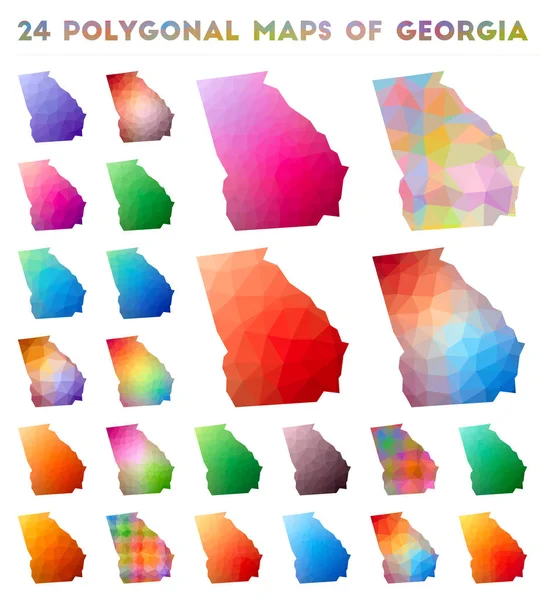 Zestaw wektorowych wielobocznych map Gruzji Jasna gradientowa mapa nas stan w niskim stylu poli — Wektor stockowy