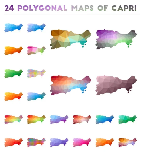 Conjunto de mapas poligonais vetoriais de Capri Mapa gradiente brilhante da ilha em baixo estilo poli Multicolorido — Vetor de Stock