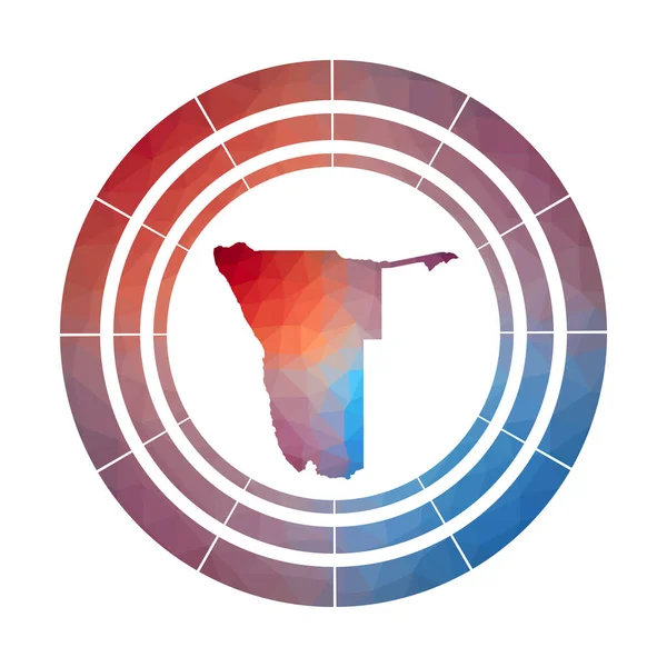 Emblema da Namíbia Logotipo de gradiente brilhante do país em baixo estilo poli Placa arredondada Multicolorida da Namíbia — Vetor de Stock