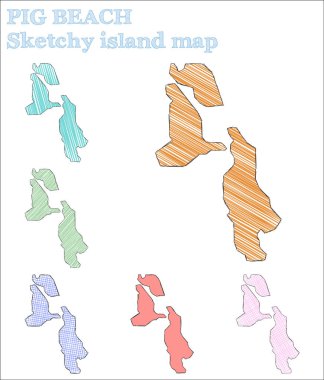 Pig Beach kabataslak ada Fancy el çizilmiş ada Olumlu çocuksu tarzı Pig Beach vektör
