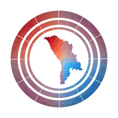 Moldova rozeti, düşük poli stili, parlak eğimli Moldova yuvarlak işareti