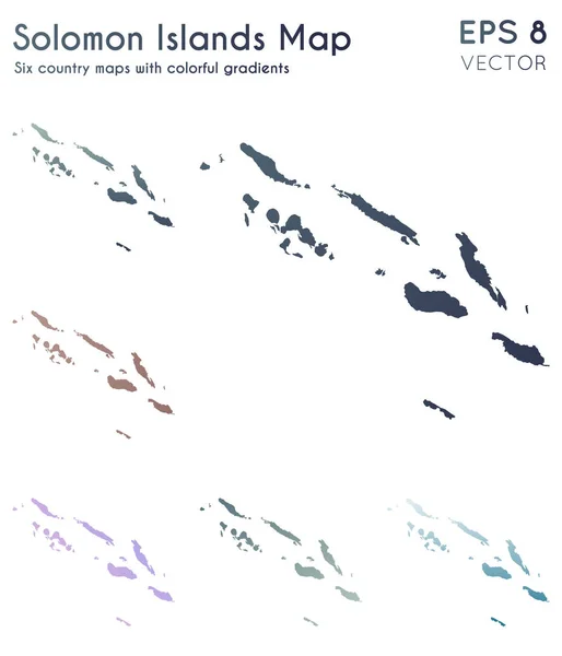 Χάρτης των Νήσων Σολομώντος με όμορφες κλίσεις Καταπληκτικό σύνολο χαρτών Νήσων Σολομώντος Πραγματικό διάνυσμα — Διανυσματικό Αρχείο