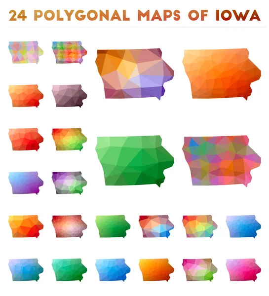 Serie di mappe poligonali vettoriali dell'Iowa Mappa del gradiente luminoso di noi stato in stile poligonale basso — Vettoriale Stock