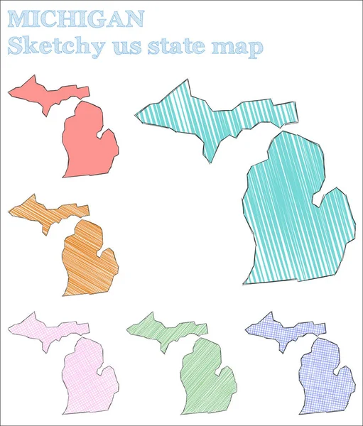 Michigan abbozzato noi stato Splendido disegnato a mano noi stato Moderno stile infantile vettore Michigan — Vettoriale Stock