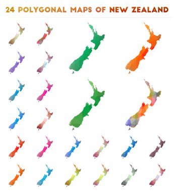 Yeni Zelanda Parlak gradyan haritasının düşük poligonal tarzda vektör çokgen haritaları.