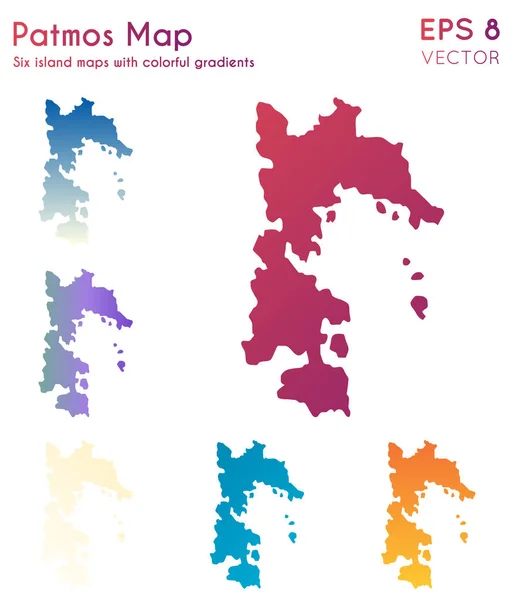 Mapa de Patmos com lindos gradientes Conjunto atraente de mapas de Patmos Ilustração vetorial rara — Vetor de Stock