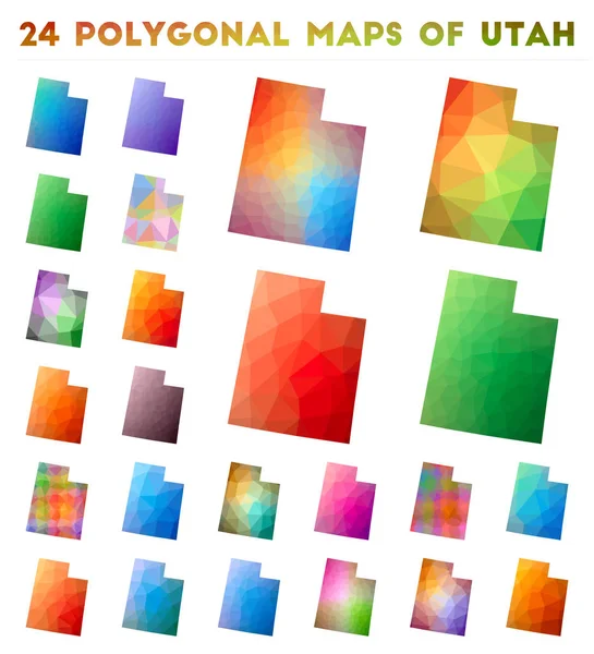 Ensemble de cartes vectorielles polygonales de l'Utah Carte de gradient lumineux de nous état dans le style poly bas — Image vectorielle