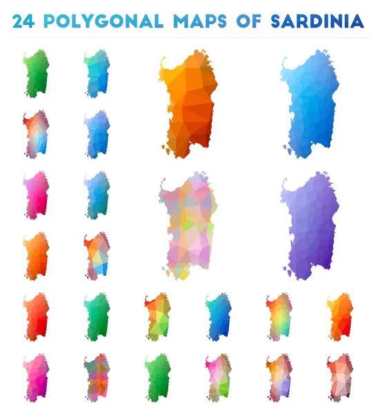 Set vector veelhoekige kaarten van Sardinië Heldere gradiënt kaart van eiland in lage poly stijl — Stockvector