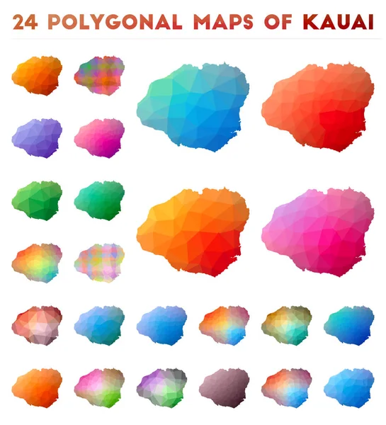 Набір векторних багатокутних карт Кауаї Яскрава градієнтна карта острова в низькому полістилі Різнокольоровий — стоковий вектор
