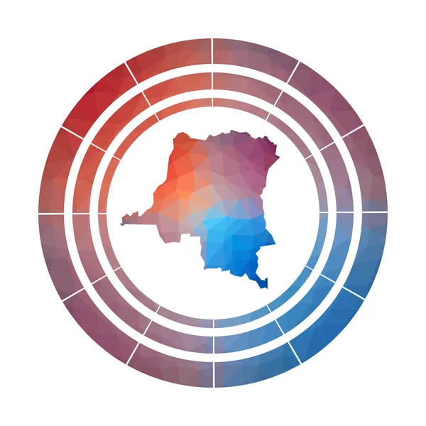 Distintivo DR Congo Logo a gradiente luminoso del paese in stile poly basso Multicolore DR Congo arrotondato — Vettoriale Stock
