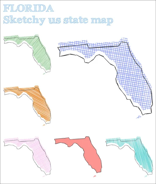 Florida sketchy us state Extraordinaria mano nos dibujó estado Infantil indeleble estilo Florida vector — Vector de stock