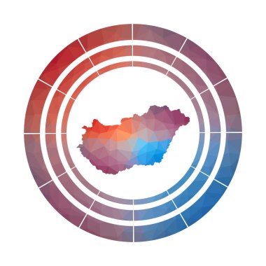 Macaristan rozeti Düşük poli tarzı Çok renkli Macaristan yuvarlak işareti ülkenin Parlak gradyan logosu