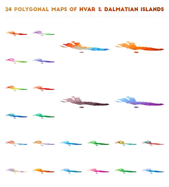 Set van vector veelhoekige kaarten van Hvar Dalmatische eilanden heldere kleurovergang kaart van eiland in laag poly — Stockvector