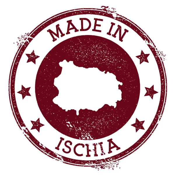 Made in Ischia sello Grunge sello de goma con Made in Ischia texto y mapa de la isla Simétrico — Vector de stock