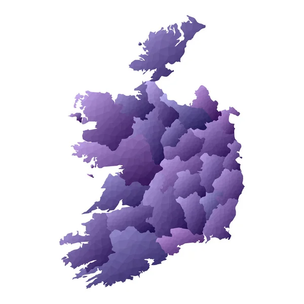 Irlanda mapa Estilo geométrico país contorno Pintoresco vector violeta ilustración — Vector de stock