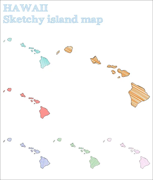 Hawaii skissartad ö Pretty hand dras ön strålande barnslig stil Hawaii vektor illustration — Stock vektor