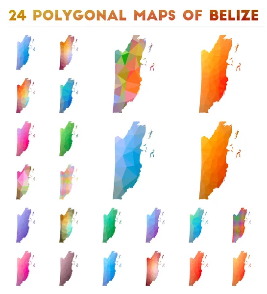 Conjunto de mapas poligonales vectoriales de Belice Mapa de degradado brillante del país en estilo polivinílico bajo — Vector de stock