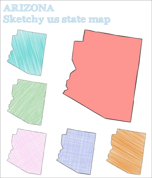 Arizona sketchy us state Eccellente mano disegnata noi state Ideale stile infantile Arizona vector — Vettoriale Stock