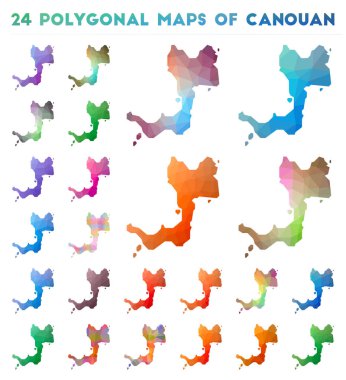 Canouan Parlak eğimli adanın düşük çokgen biçimindeki vektör çokgen haritaları