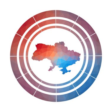 Ukrayna rozeti, çok renkli Ukrayna işaretli düşük polimerli parlak ülke logosu