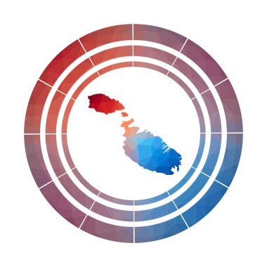 Malta rozeti. Adanın düşük poli stili parlak logosu. Çok renkli Malta yuvarlak işareti.