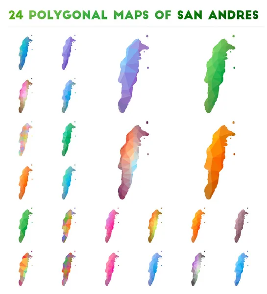 Набір векторних полігональних карт Сан-Андрес Яскравий градієнтний мапа острова в низькому полі — стоковий вектор