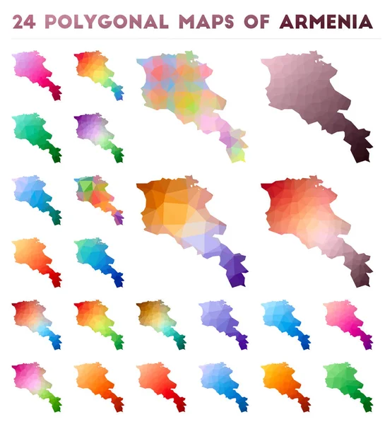 Satz von Vektor-polygonalen Karten von Armenien helle Gradienten Karte des Landes in Low-Poly-Stil — Stockvektor