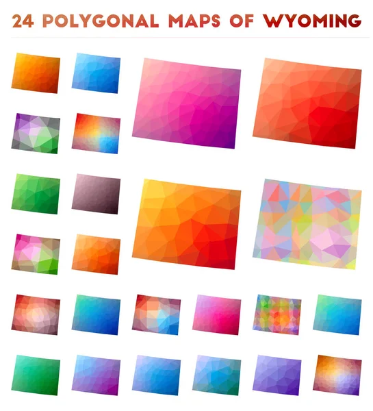 Conjunto de mapas poligonales vectoriales de Wyoming Brillante gradiente mapa de nosotros estado en estilo polivinílico bajo — Archivo Imágenes Vectoriales