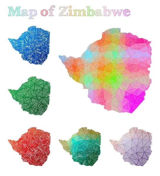 짐바브웨 의 손으로 그린지도, 다채로운, 국가 모양 스케치, 짐바브웨지도 컬렉션 벡터 — 스톡 벡터