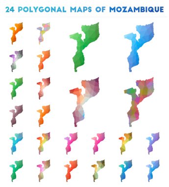 Düşük poli stilinde Mozambik Parlak degrade ülke haritası vektör poligonal haritalar kümesi