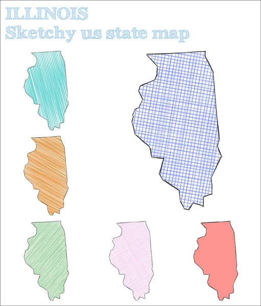 Illinois náčrtek nás stát fascinující ruka nakreslil nás stát půvabný dětinský styl Illinois vektor — Stockový vektor