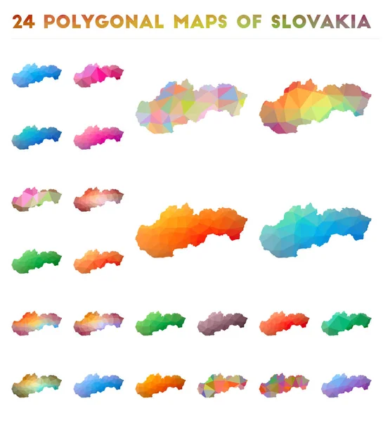 Conjunto de mapas poligonais vetoriais da Eslováquia Mapa gradiente brilhante do país em baixo estilo poli — Vetor de Stock