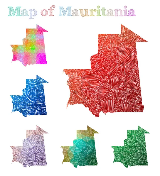 Handgezeichnete Karte von Mauretanien bunt Land Form skizzenhaft Mauretanien Karten Sammlung Vektor — Stockvektor