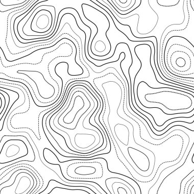 Topografik harita Gerçek topoğrafya haritası Siyah ve beyaz dikişsiz tasarım süslü süslü döşeme izolinler