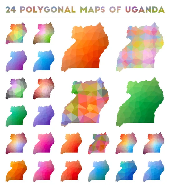 Állítsa be a vektor poligonális térképek Uganda Fényes gradiens térképe ország alacsony poly stílusban — Stock Vector