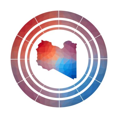 Libya rozeti Düşük poli tarzı ülkenin Parlak degrade logosu Çok renkli Libya ile işareti yuvarlak