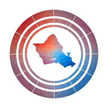 Oahu rozeti Düşük poli tarzı Ada Parlak gradyan logosu Çok renkli Oahu ile yuvarlak işareti