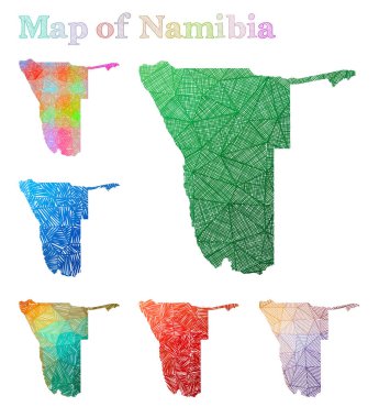 Namibya Renkli ülke şekli Sketchy Namibya harita koleksiyonu Vektör handdrawn haritası