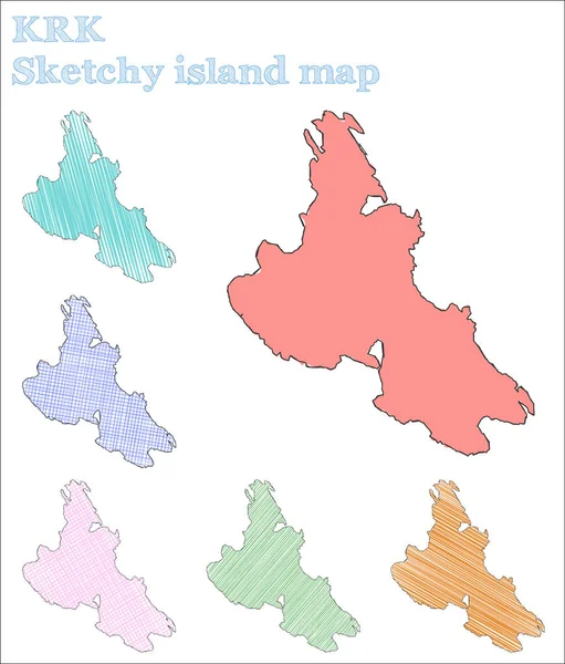 Krk szkicowy wyspa rzeczywista ręcznie rysowane wyspa żywy dziecinny styl Krk wektor — Wektor stockowy