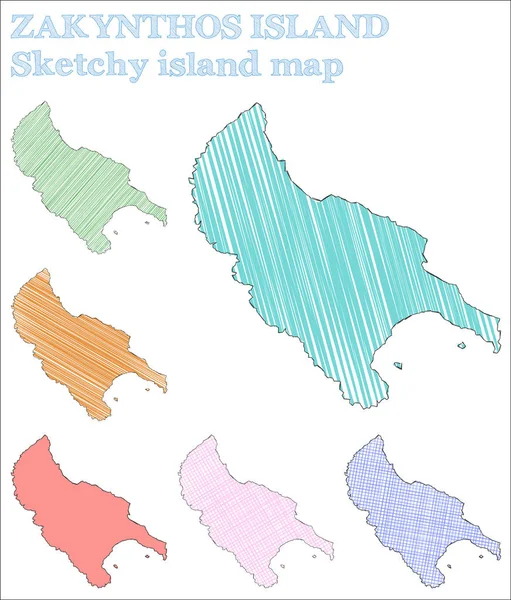 Zakynthos Island skissartad Island kraftfull handritad ö pittoreska barnsliga stil Zakynthos Island — Stock vektor