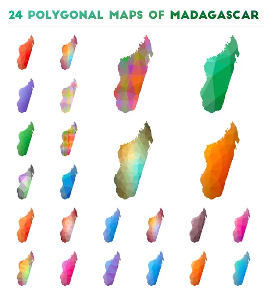 Madagaskar Parlak degrade ülke düşük poli tarzı nda vektör poligonal haritalar kümesi — Stok Vektör